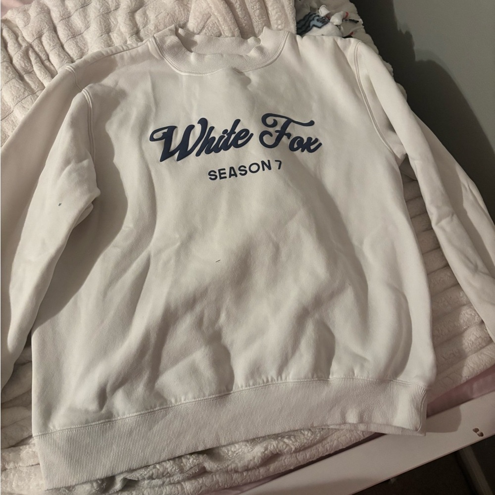 White Fox Boutique White Sweatshirt with Blue Print